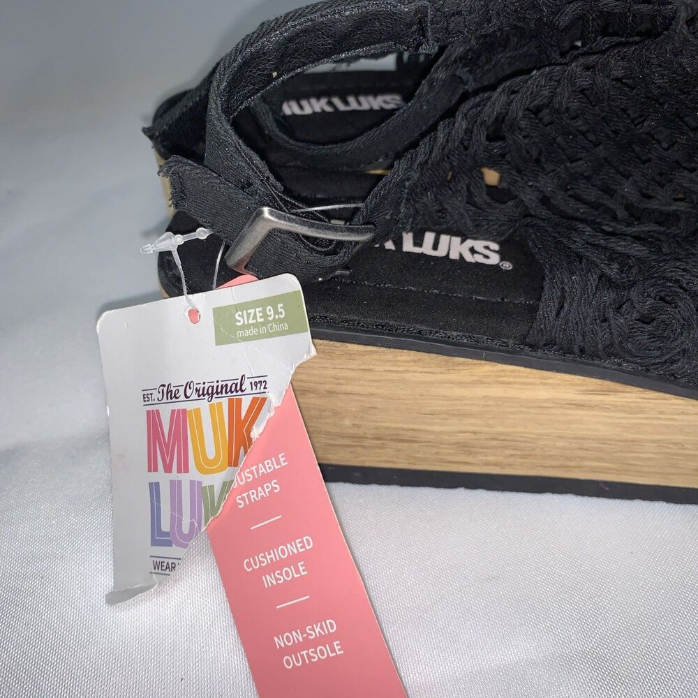 Women’s MukLuks Lightweight Black Wedge Sandals Shoes Size  9.5 Non-skid Outsole - Picture 4 of 13
